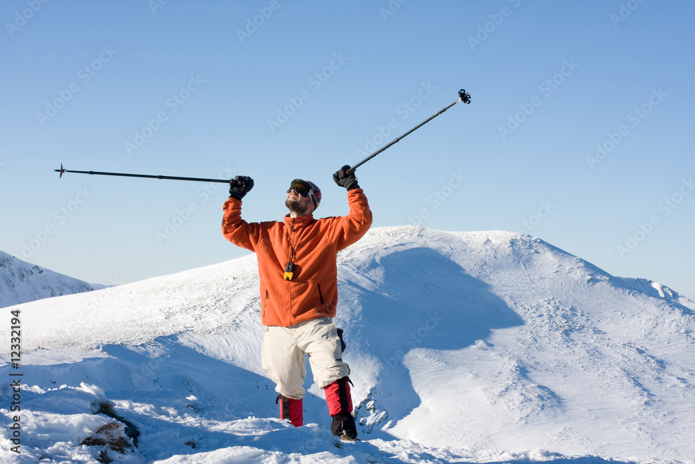 Hiker are in winter in mountains