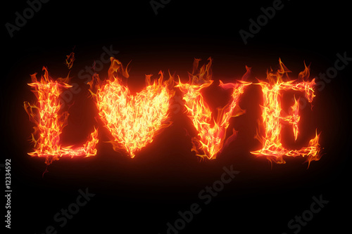 fiery word Love isolated over black