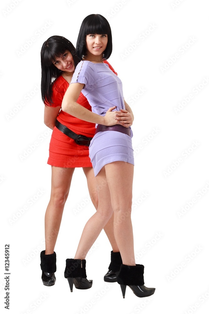 women standing against white background.. women standing against white background..