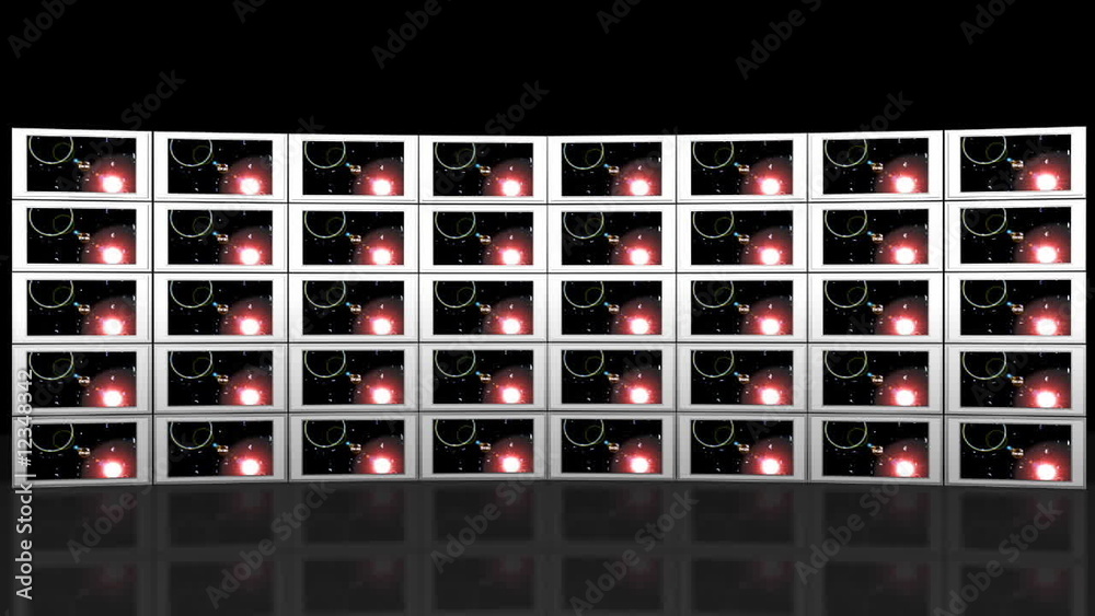 Flat screen TV News Wall arrangement with news promo Flat screen TV News Wall arrangement with news promo