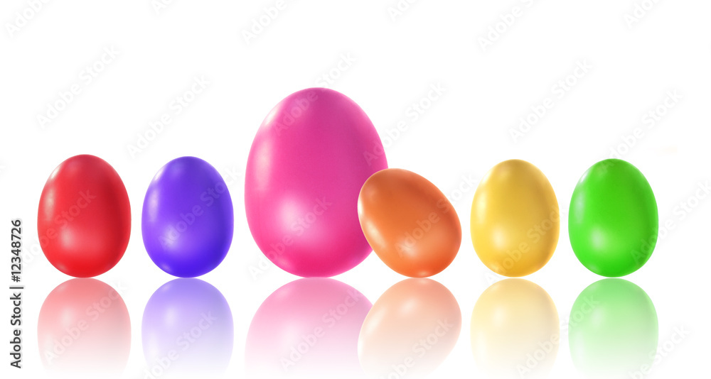 Colored eggs with reflection on white Colored eggs with reflection on white