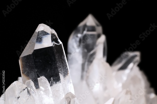 Quartz crystals on black