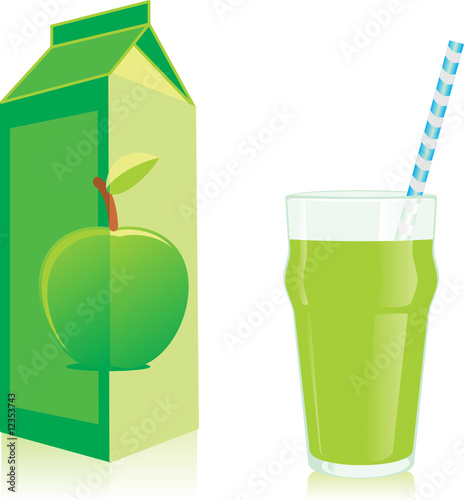 isolated juice carton box and glass