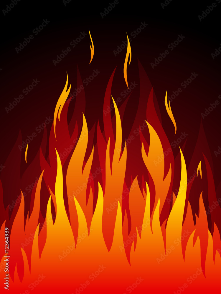 Powerful vector fire on dark background