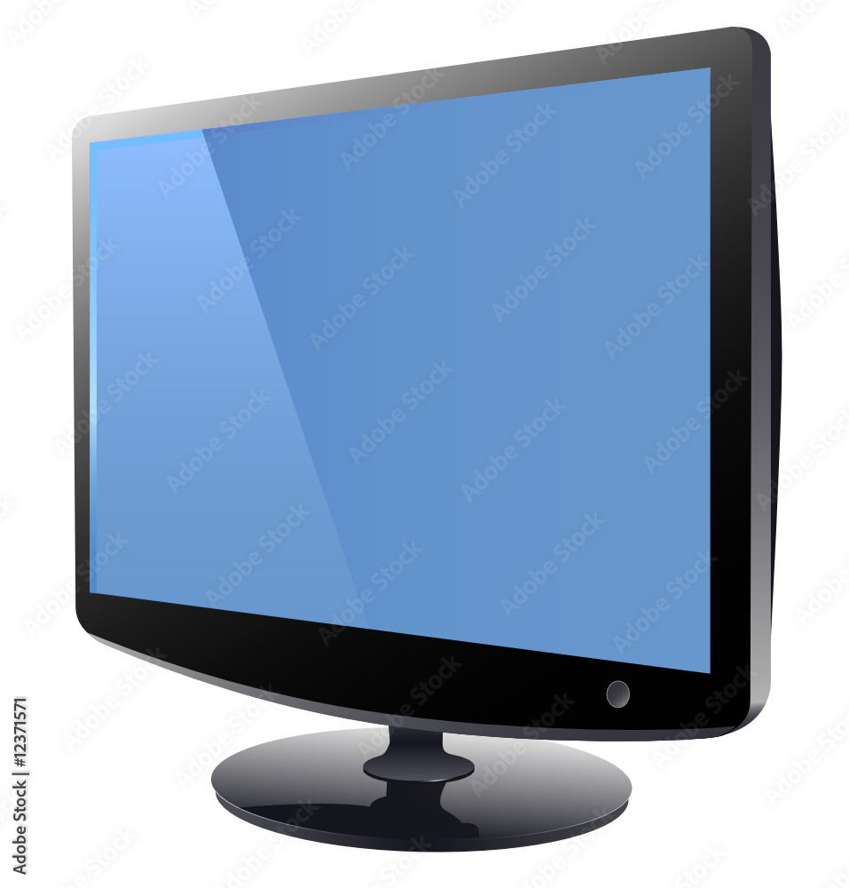 Futuristic monitor on white with reflection and blue screen Futuristic monitor on white with reflection and blue screen