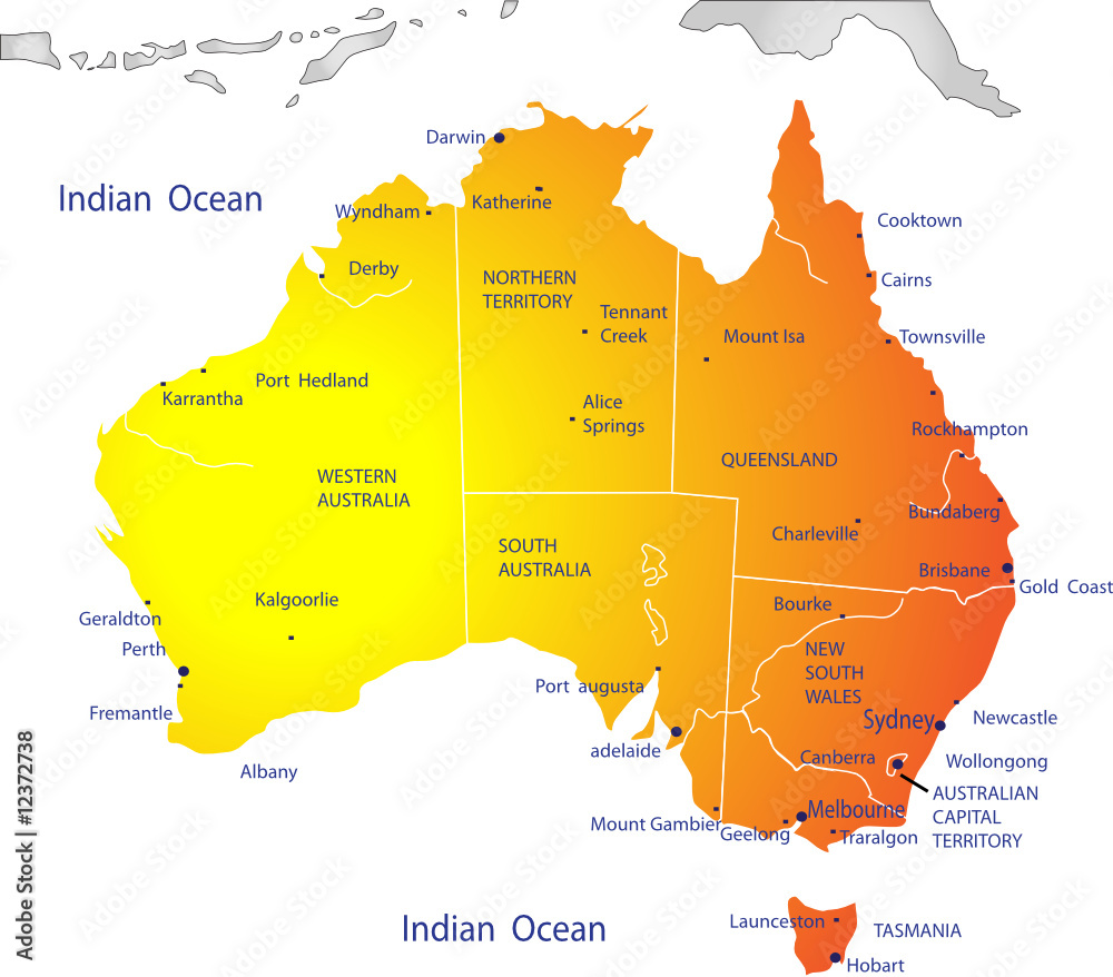 australia map with states and territories