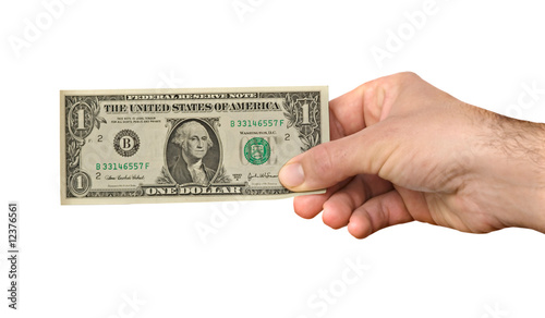 Hand with dollar isolated on background