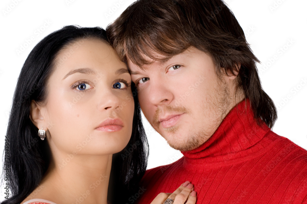 Couple in love smiling. Over white background Couple in love smiling. Over white background