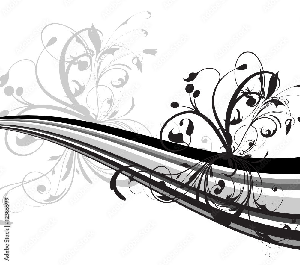 ruban floral noir et gris