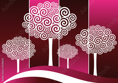 Spiral tree silohuttes. Vector illustration.