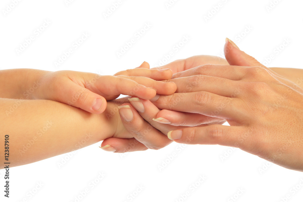Mother holding hand of children