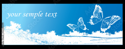 blue grunge banner with buterfly
