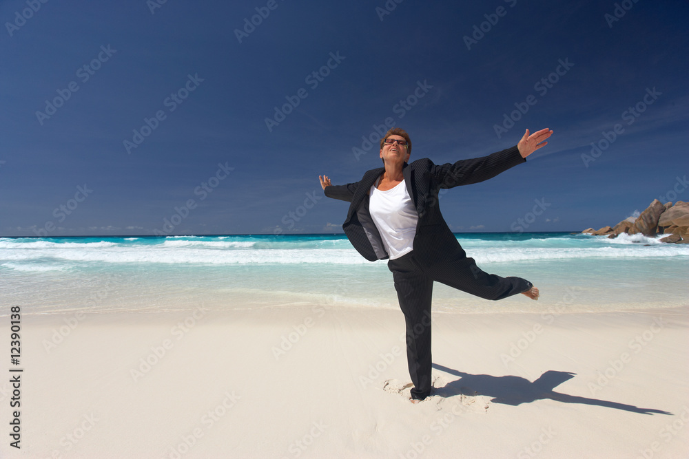 enjoying start of vacation on sandy beach enjoying start of vacation on sandy beach