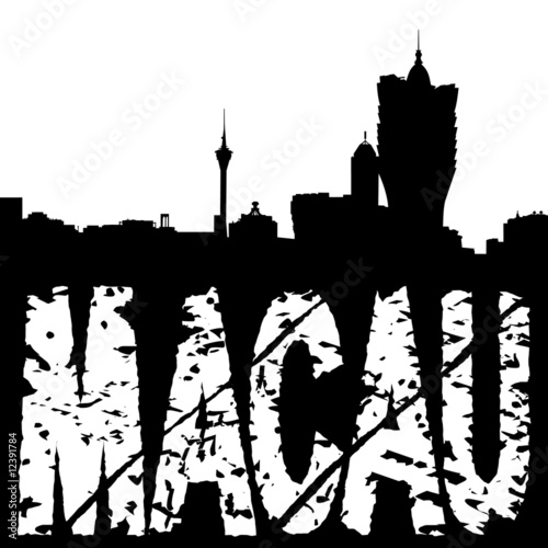 Macau skyline with grunge text