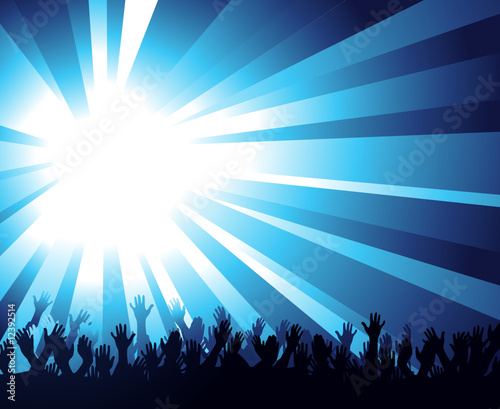 Glaring Blue Background and Crowd