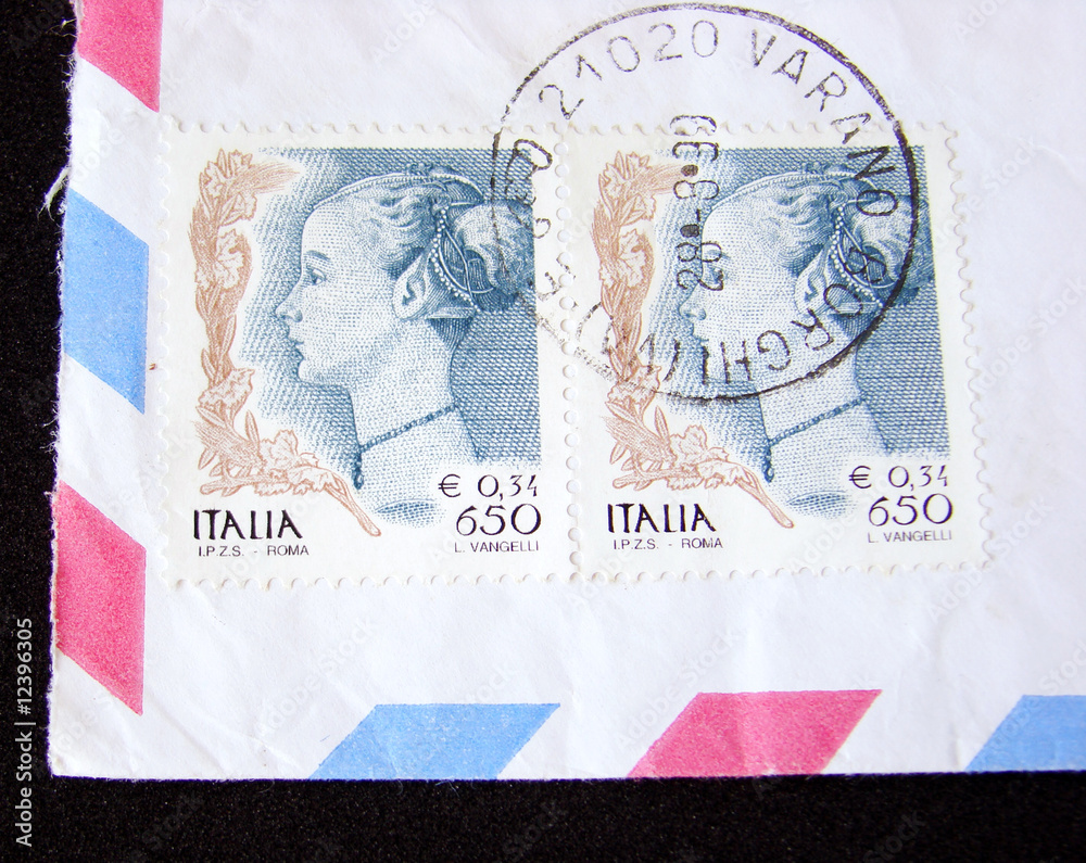 Italy Postage Stamps on a piece of envelope