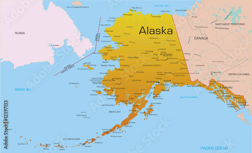Vector color map of Alaska state. Usa.