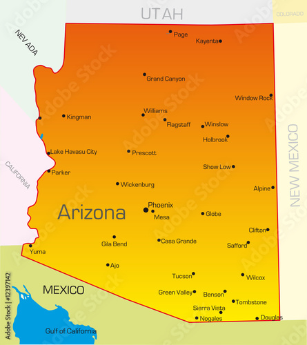 Vector color map of Arizona state. Usa photo