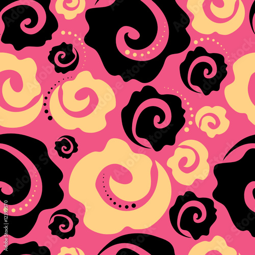 Seamless vintage pattern with roses on pink background