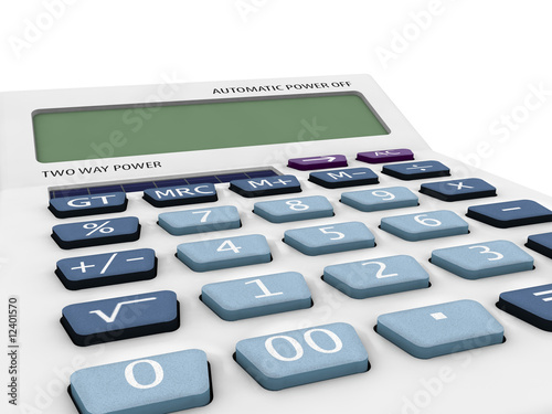 3D model calculator with blank lcd  panel cluse up.