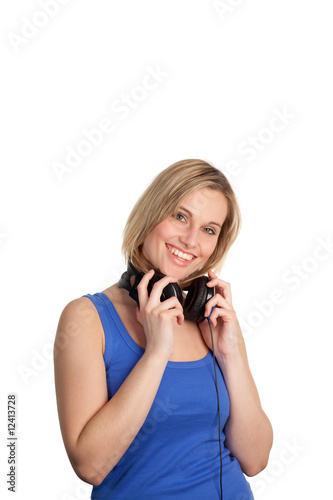 woman listening to music being happy