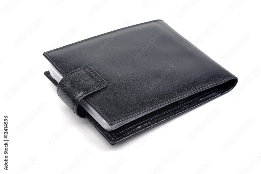 Unused black leather business card holder isolated on white back Unused black leather business card holder isolated on white back