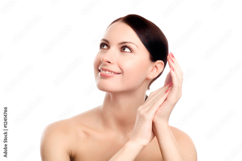 Portrait of young adult woman with health skin of face Portrait of young adult woman with health skin of face