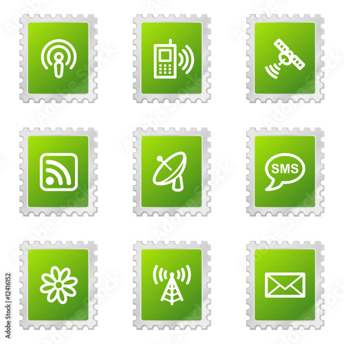 Communication web icons, green stamp series