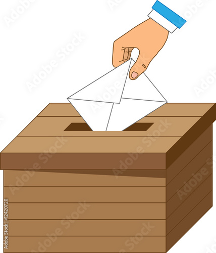 Wooden ballot box with a vote letter