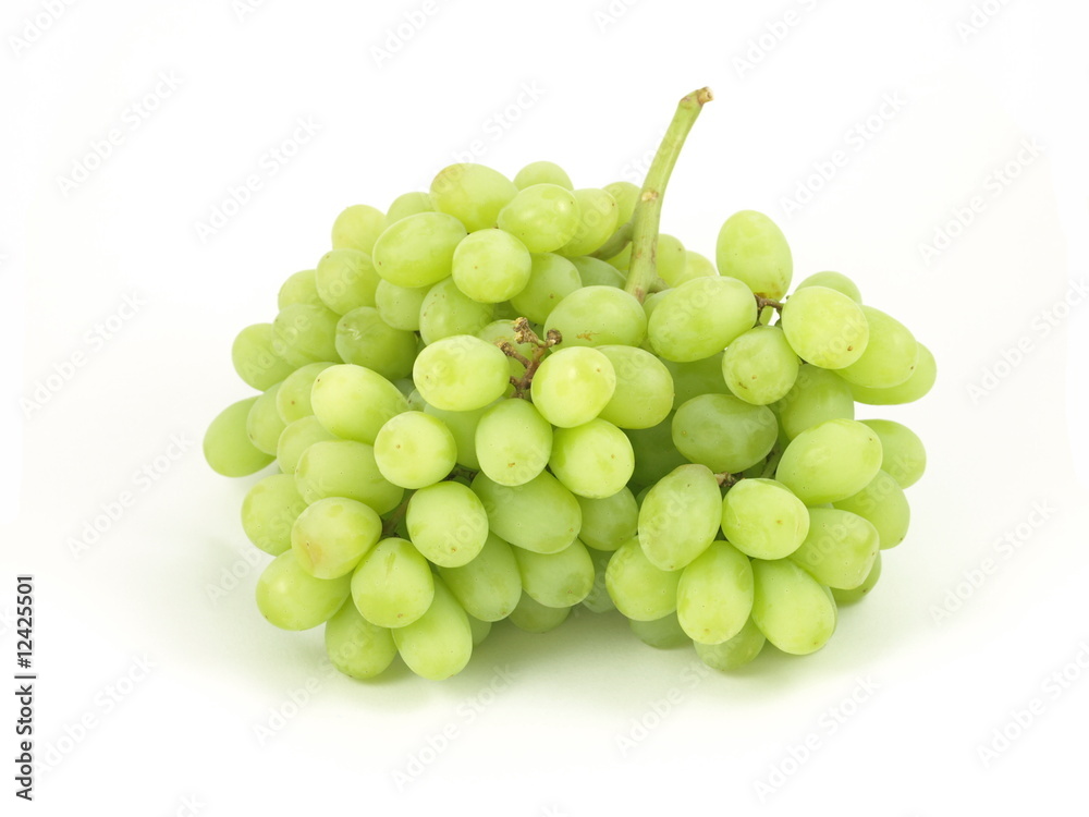 Green grapes on white isolated background.