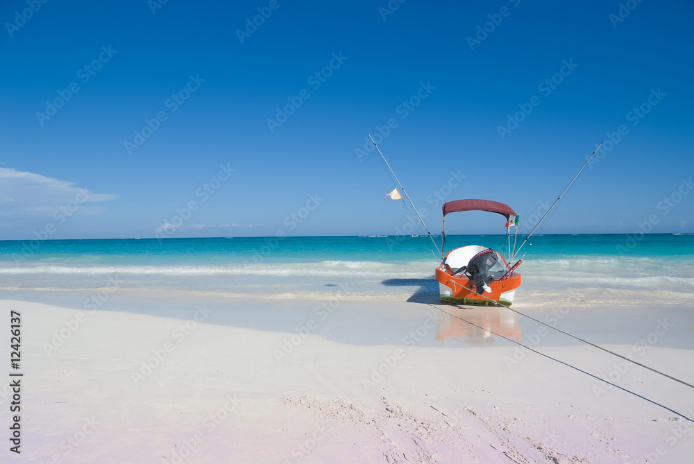 Caribbean beach with boat 2
