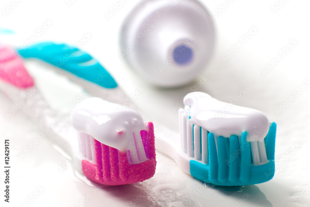 toothpaste and toothbrushes