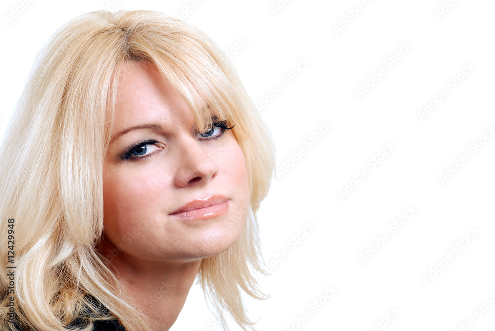 blond haired woman with blue eyes isolated blond haired woman with blue eyes isolated