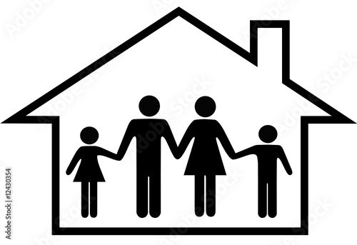 House of happy family parents and children safe at home