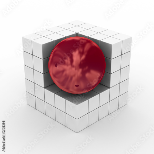 Cube with sphere on a white...