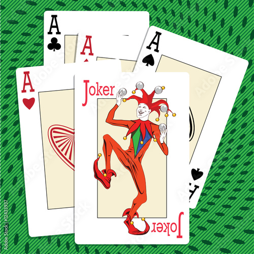 Playing cards - four ases and a joker