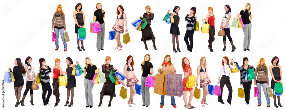 Shopping group of people with colorful bags