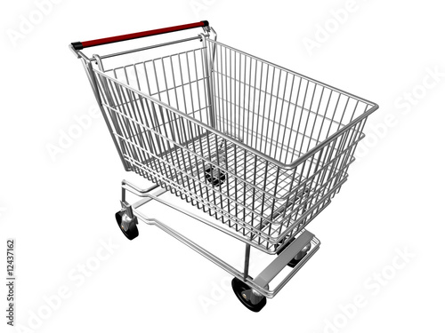 3d chrome shopping cart isolated on white