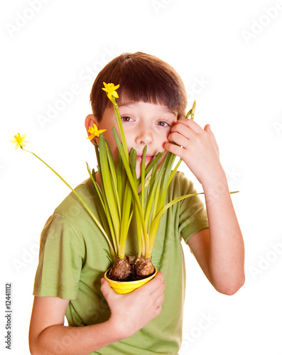 boy with spring flowers
