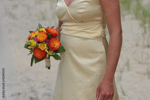 woman dress with flower bouquet