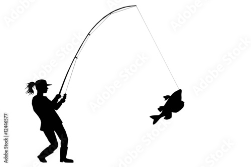 Fotografia, Obraz silhouette of fisher woman with perch