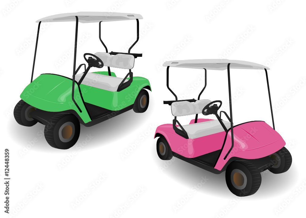 Two Golf Cart Buggies Illustrations on White