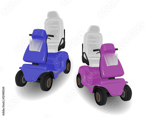 Two Mobility Scooter Illustrations Pink and Blue on White