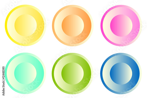 six colored plastic buttons