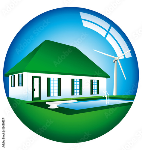 House with windmill globe icon