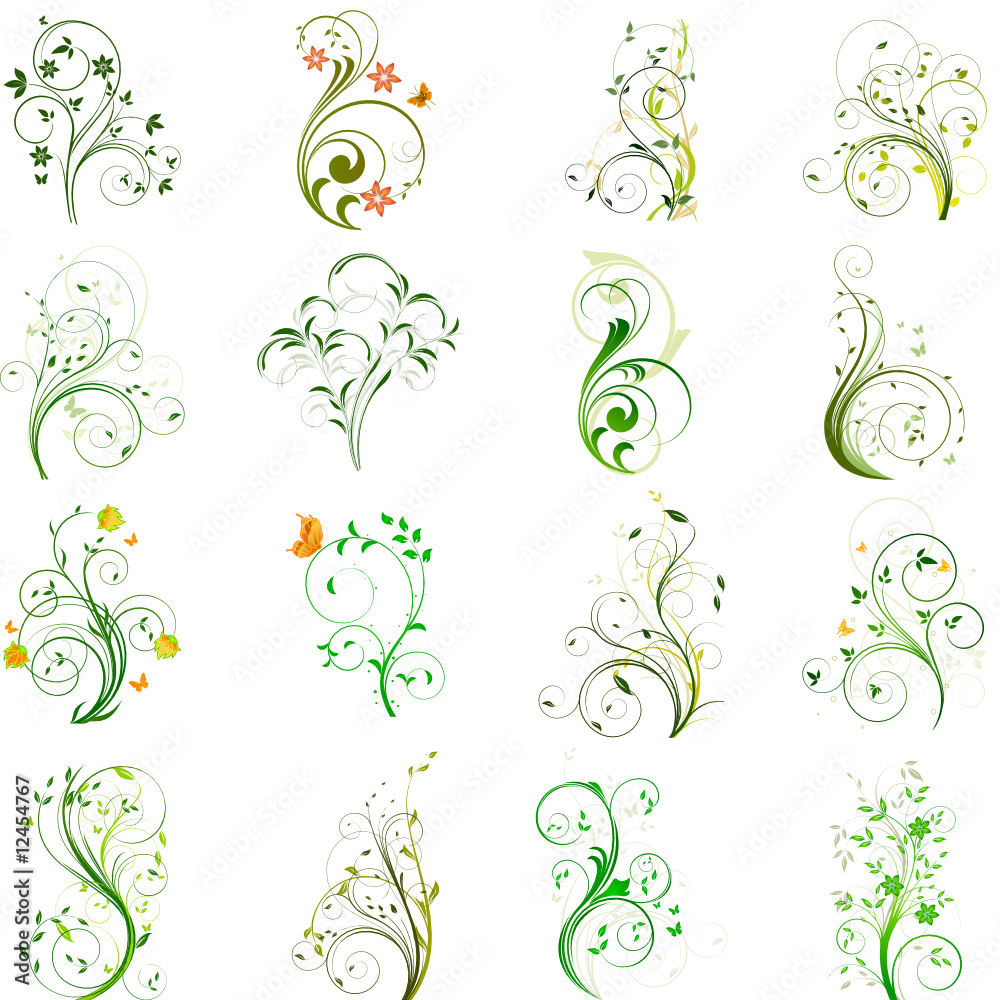 Set of floral vector elements Set of floral vector elements