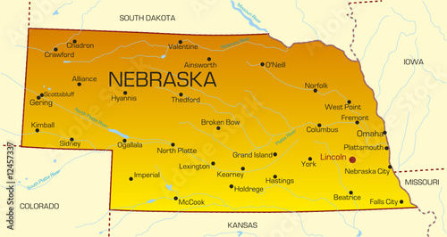 Vector color map of Nebraska state. Usa photo