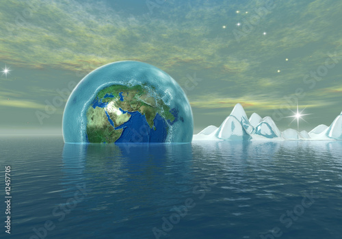 frozen earth in to the the ocean, environmental catastrophe
