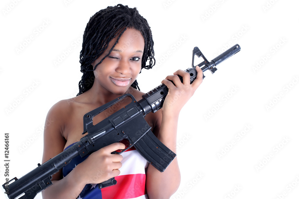afro-american woman with the rifle isolated on white afro-american woman with the rifle isolated on white