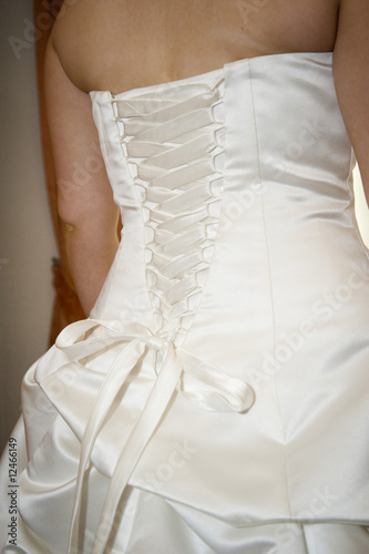 Back of wedding dress tied with a bow